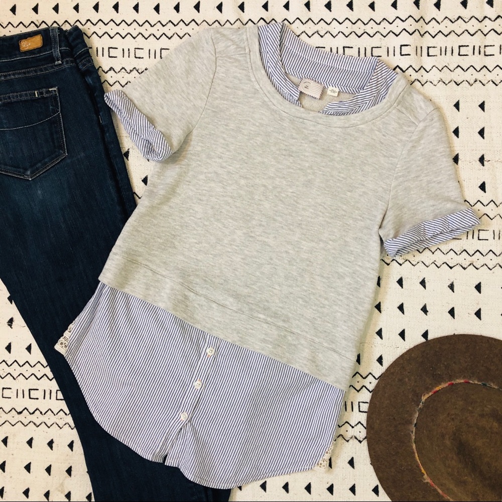 Postmark Short Sleeve Striped Layered Sweatshirt